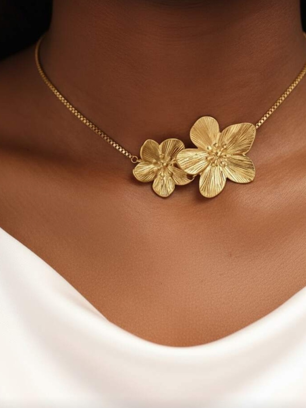 Gold Double Floral Pendant Necklace